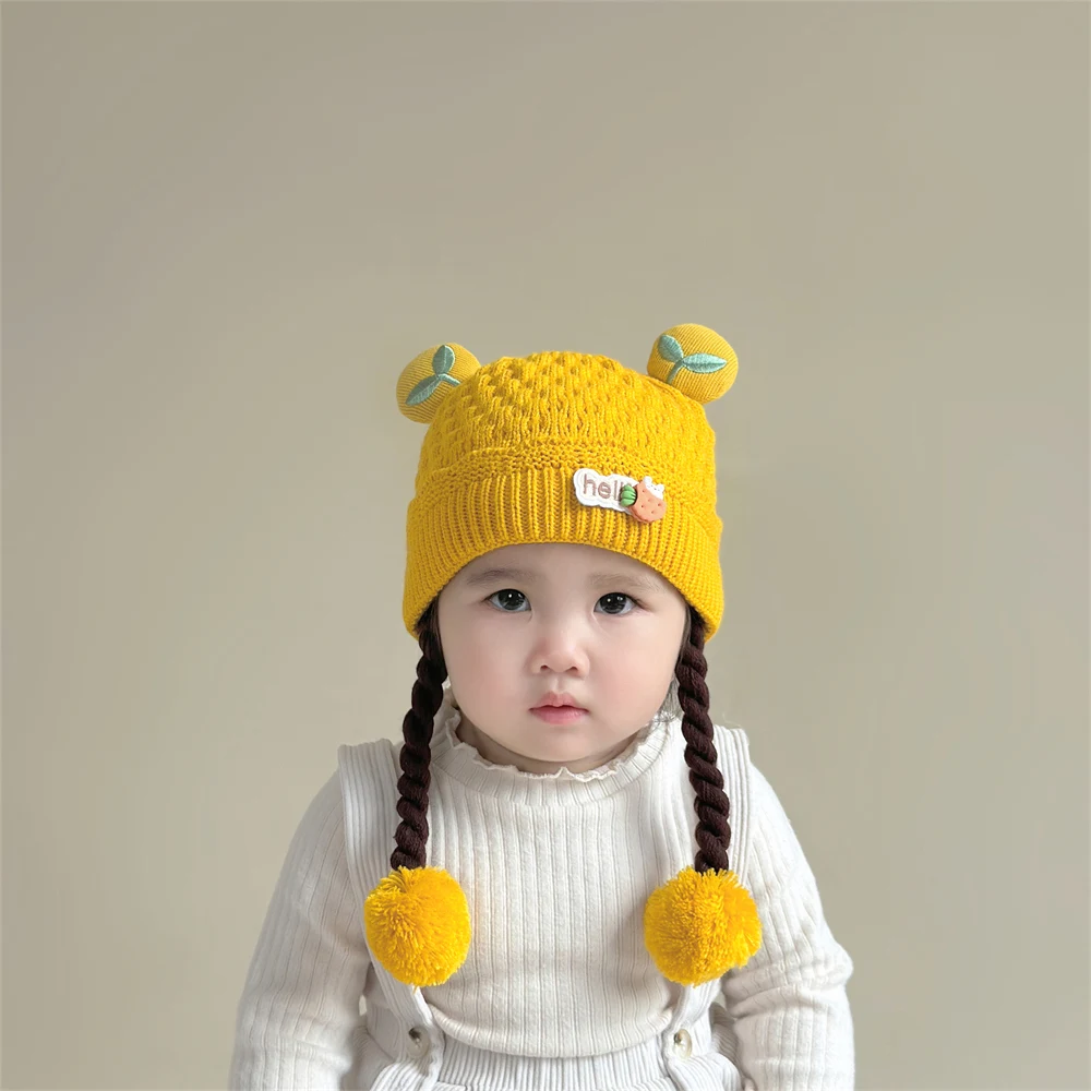 Baby Ear Protection Hat Autumn and Winter Baby Warmth Thickened Knitted  Cute Braided Hat for Children, Boys and Girls Pullover