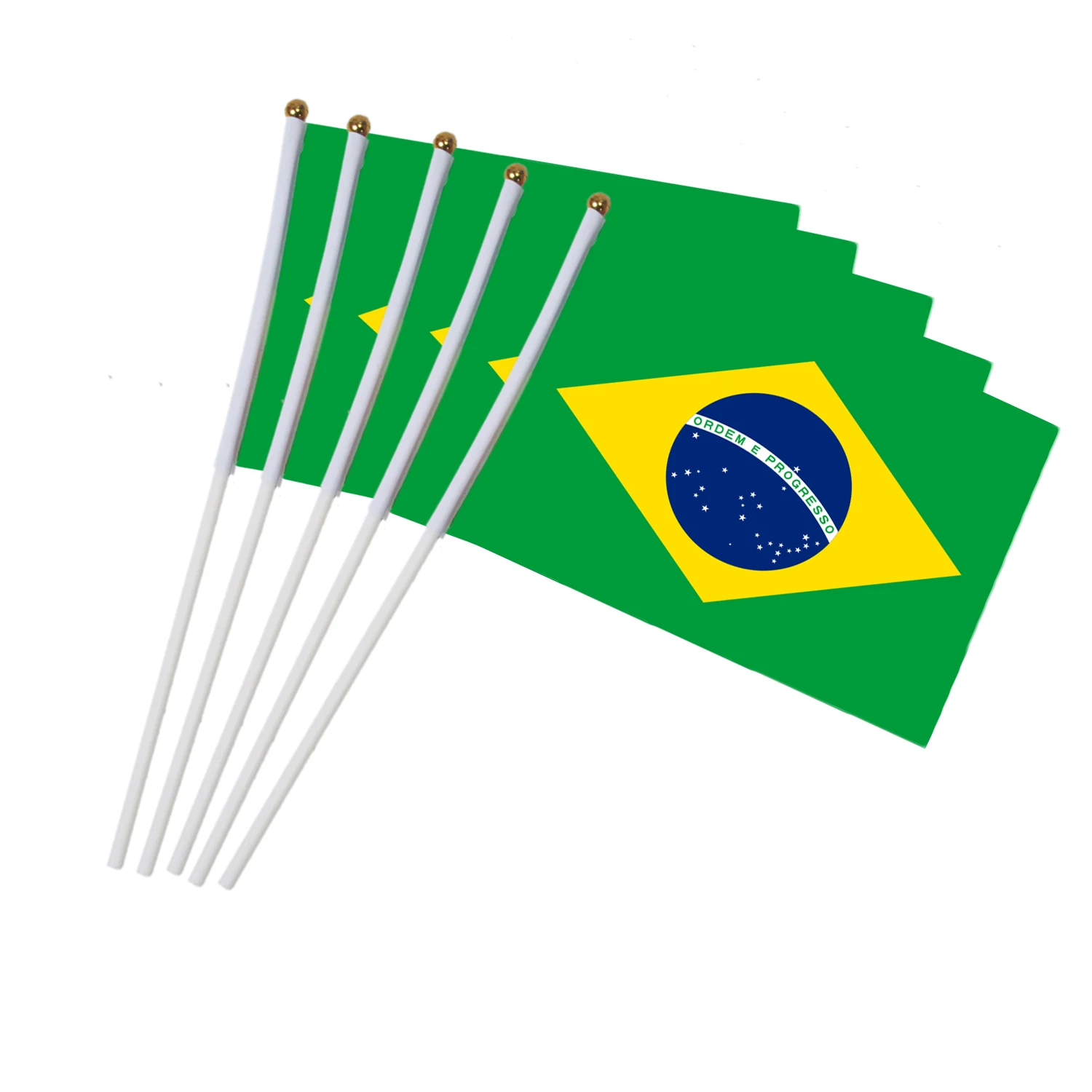 10pcs/pack Brazil Flag 21X14 cm Polyester hand waving flags Brasil FLAG Country Banner With Plastic Flagpoles