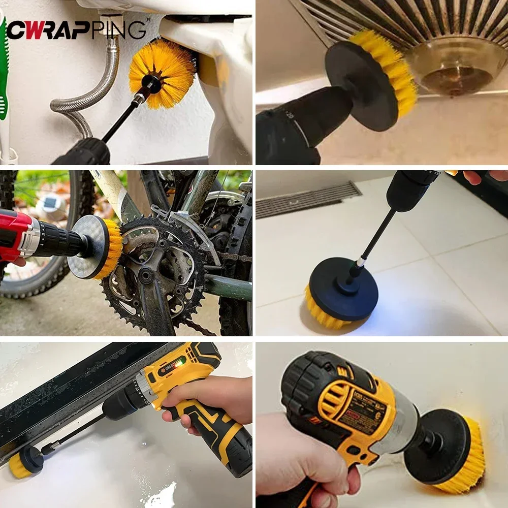 Nylon Round Cleaning Brush Set for Electric Drill High-Density Bristle Carpet And Glass Cleaning Tool Kit. image 4