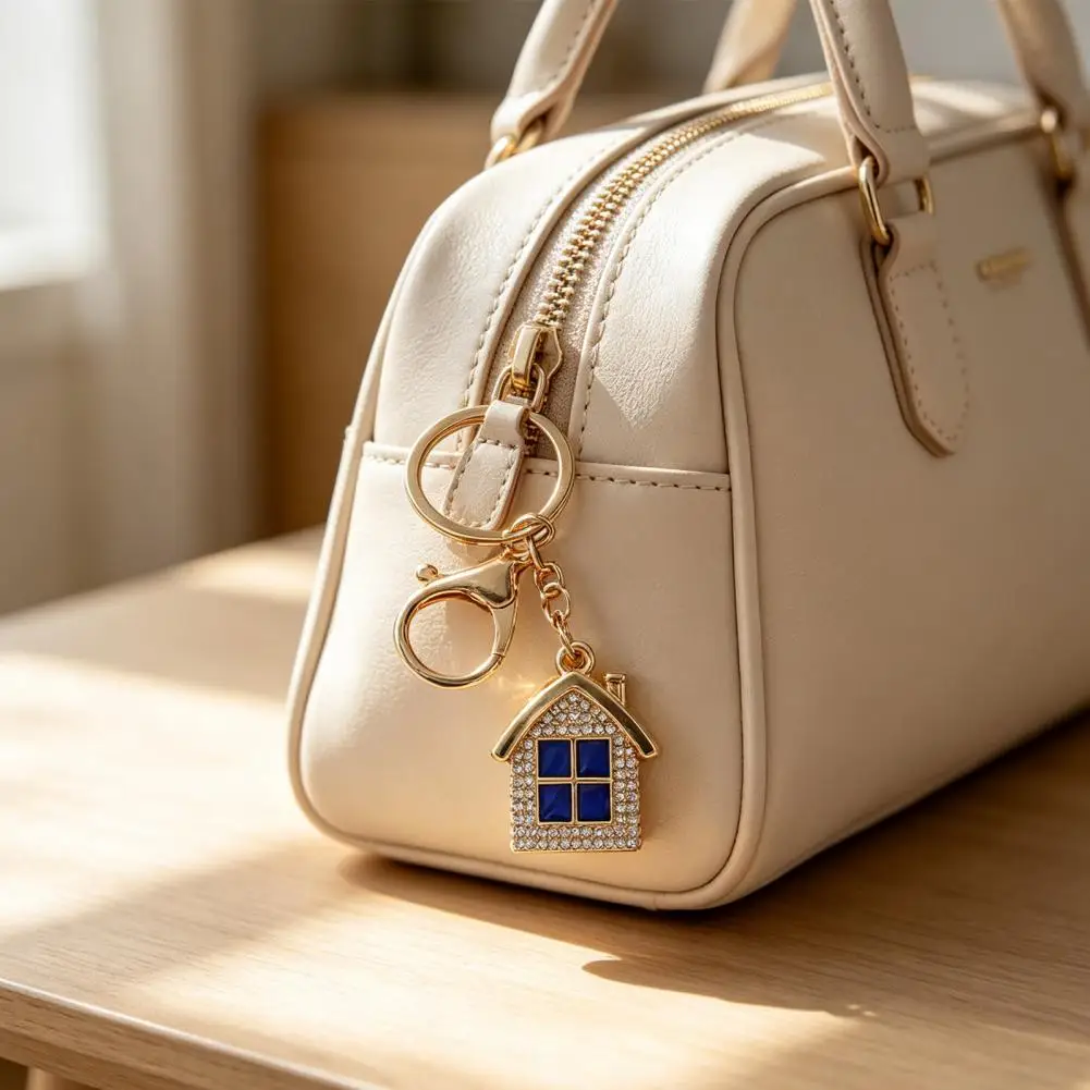 Rhinestone Keychain Pendant Anti-oxidation Keychain Accessory 3d Cabin Keychain Pendant with Lobster Clasp Anti-oxidation Key
