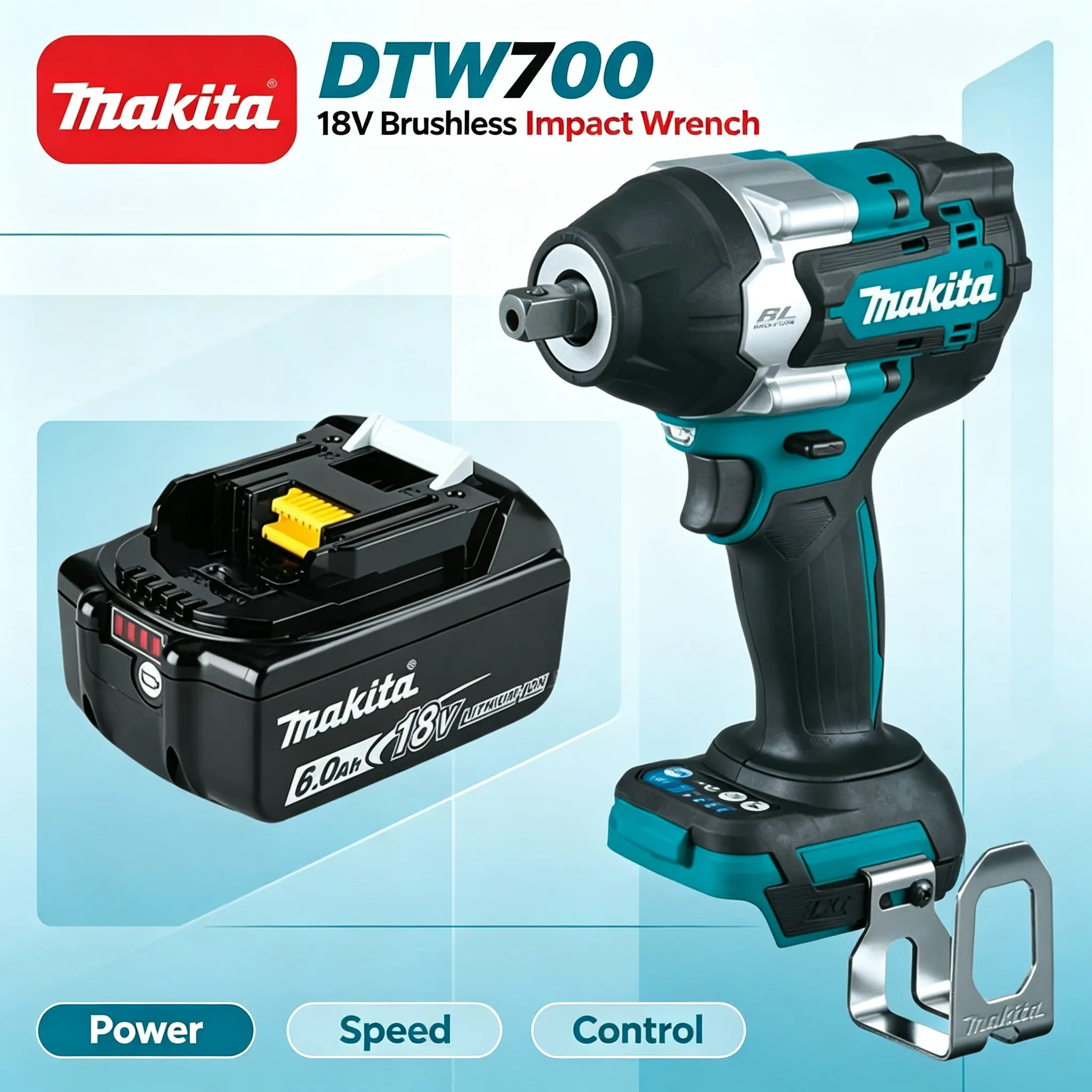 Llave de impacto eléctrica sin escobillas Makita DTW700, con un par de 1000 N.m, taladro eléctrico inalámbrico, llave de 1/2", herramientas