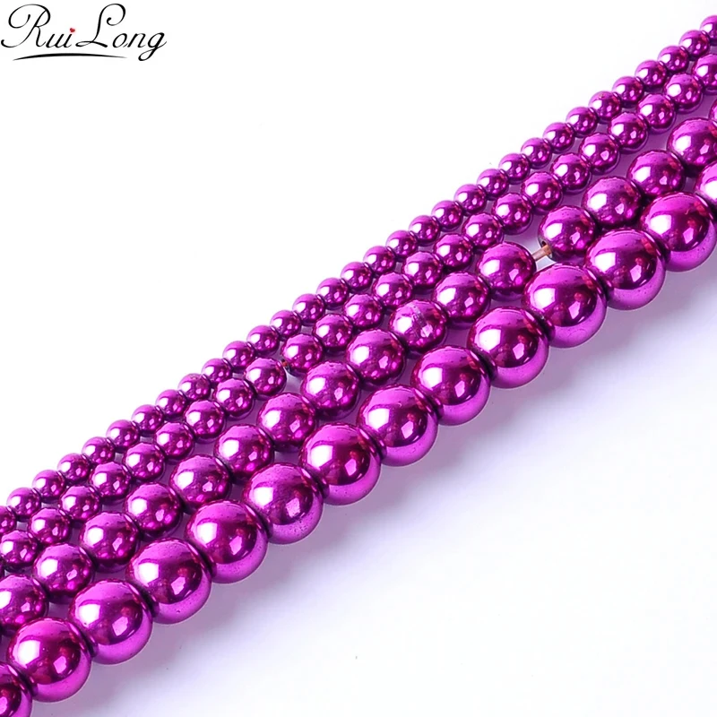 3/4/6/8mm Natural Stone Bright Fushia Round Loose Spacer Hematite Beads for DIY jewelry necklace bracelet making