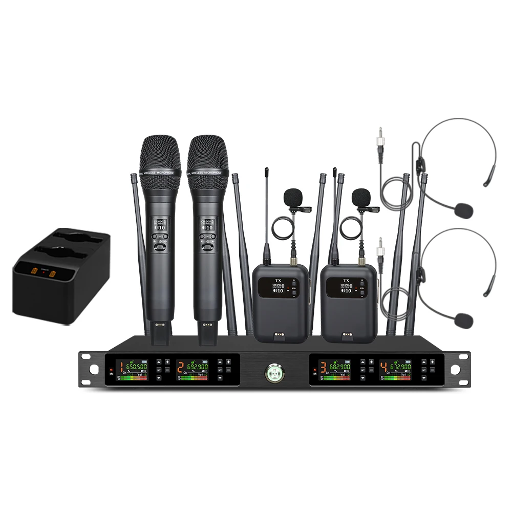 Auto Scan UHF Wireless Microphone System J168 True Diversity Dual Channel with Handheld Bodypack Lapel Mics for Professional Use
