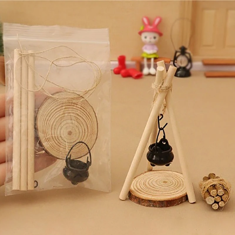 ديكور المناظر الطبيعية لحديقة بيت الدمى بنفسك 1:12، مجموعة مشهد إشعال المعسكر المصغرة الصغيرة #3