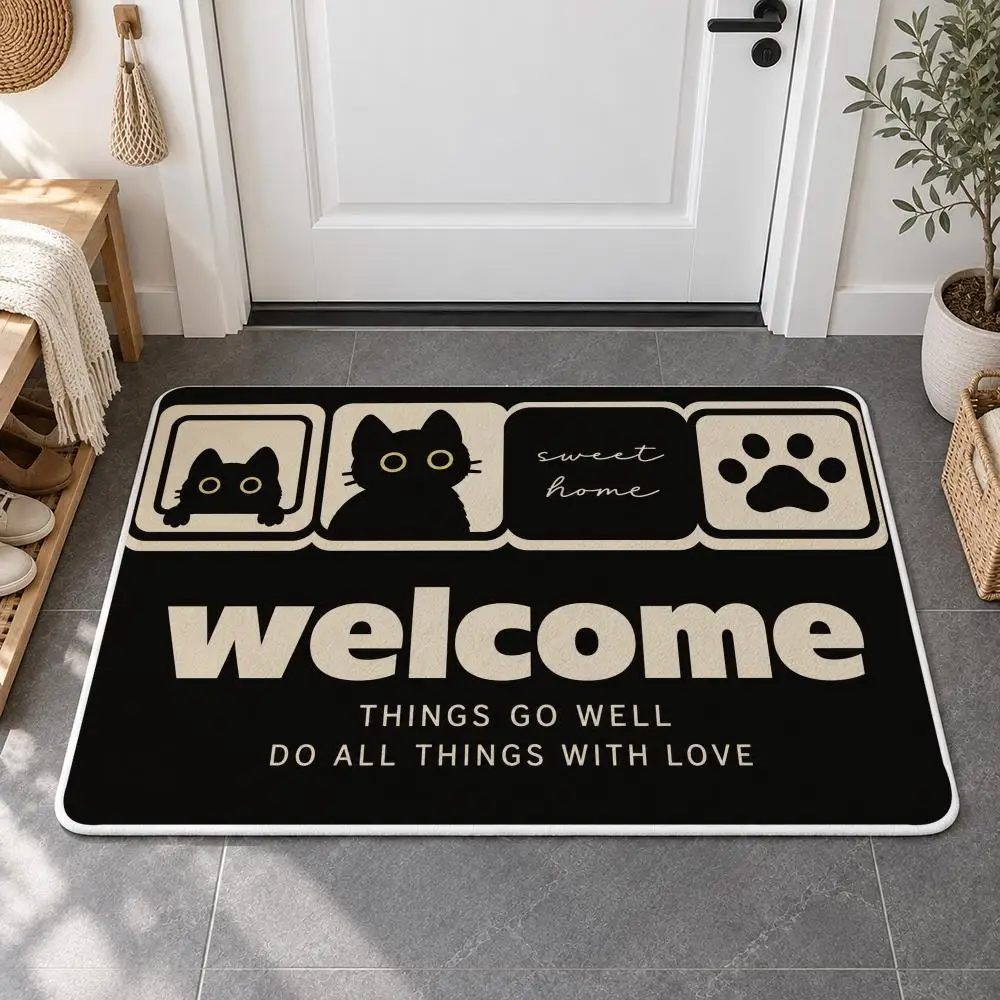 Black Cat Home Floor Mat Flannel Rug Soft Non Slip Door Mat for Bathroom Bedroom Entryway Home Decor Gift 3