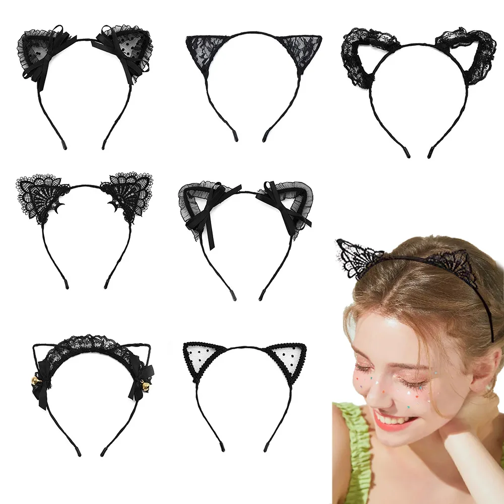 Bandeau en dentelle avec oreilles de lapin et de chat, accessoires pour cheveux, tenue pour événement, fête, belle boucle de Cosplay