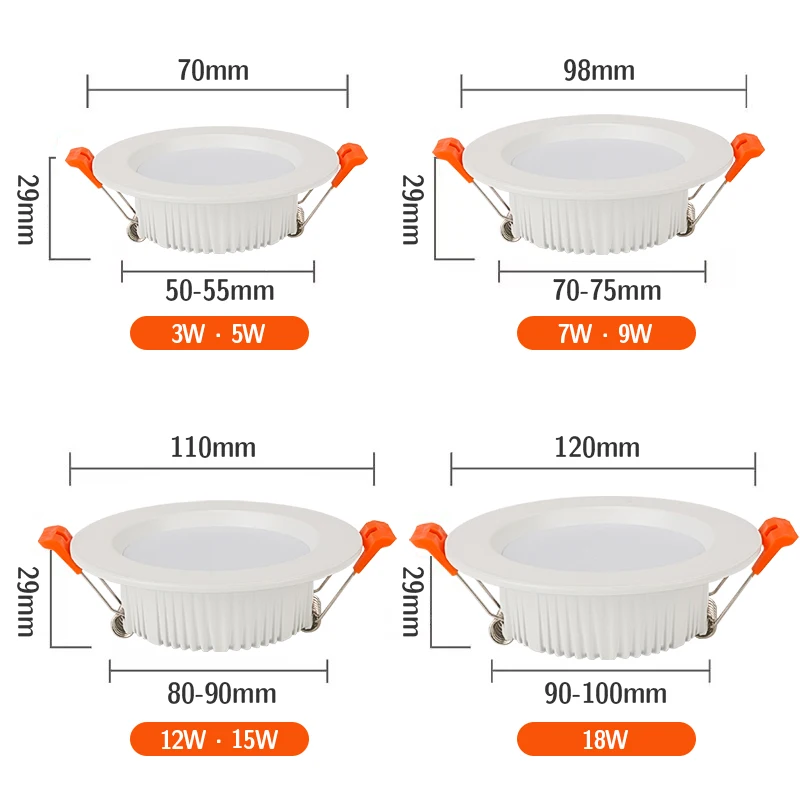 DBF – Spot lumineux LED encastrable pour le plafond, éclairage d\'intérieur, luminaire de plafond, 3/5/7/9/12/15/18W, ac 220v