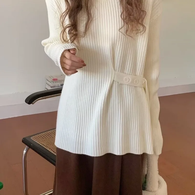 Вязаный свитер для женщин на осень и зиму, новый универсальный свободный пуловер, топ с длинными рукавами