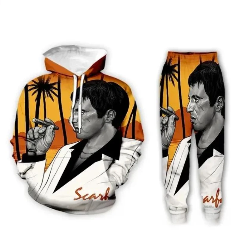 Neueste Film Scarface Männer Hoodies Hosen 2 stücke Sets 3D Druck Frauen Pullover Trainingsanzug Outfits Casual Paar Sweatshirt Jogger Anzug