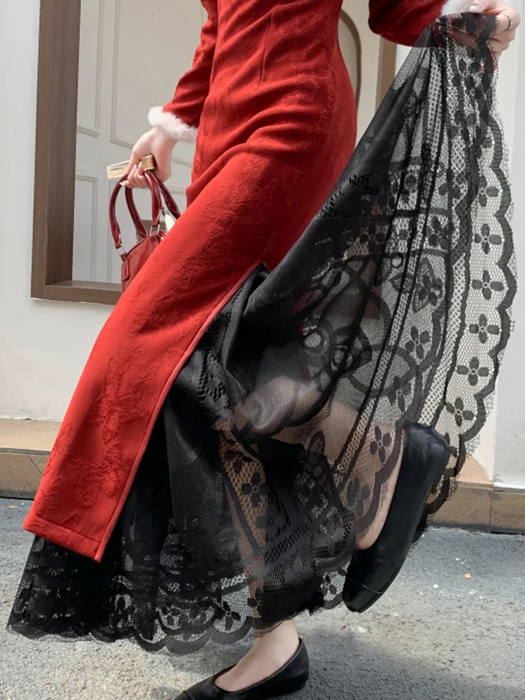 

Кружевная юбка женская трапециевидной формы в корейском стиле осень-зима многослойная модная повседневная универсальная юбка с высокой талией