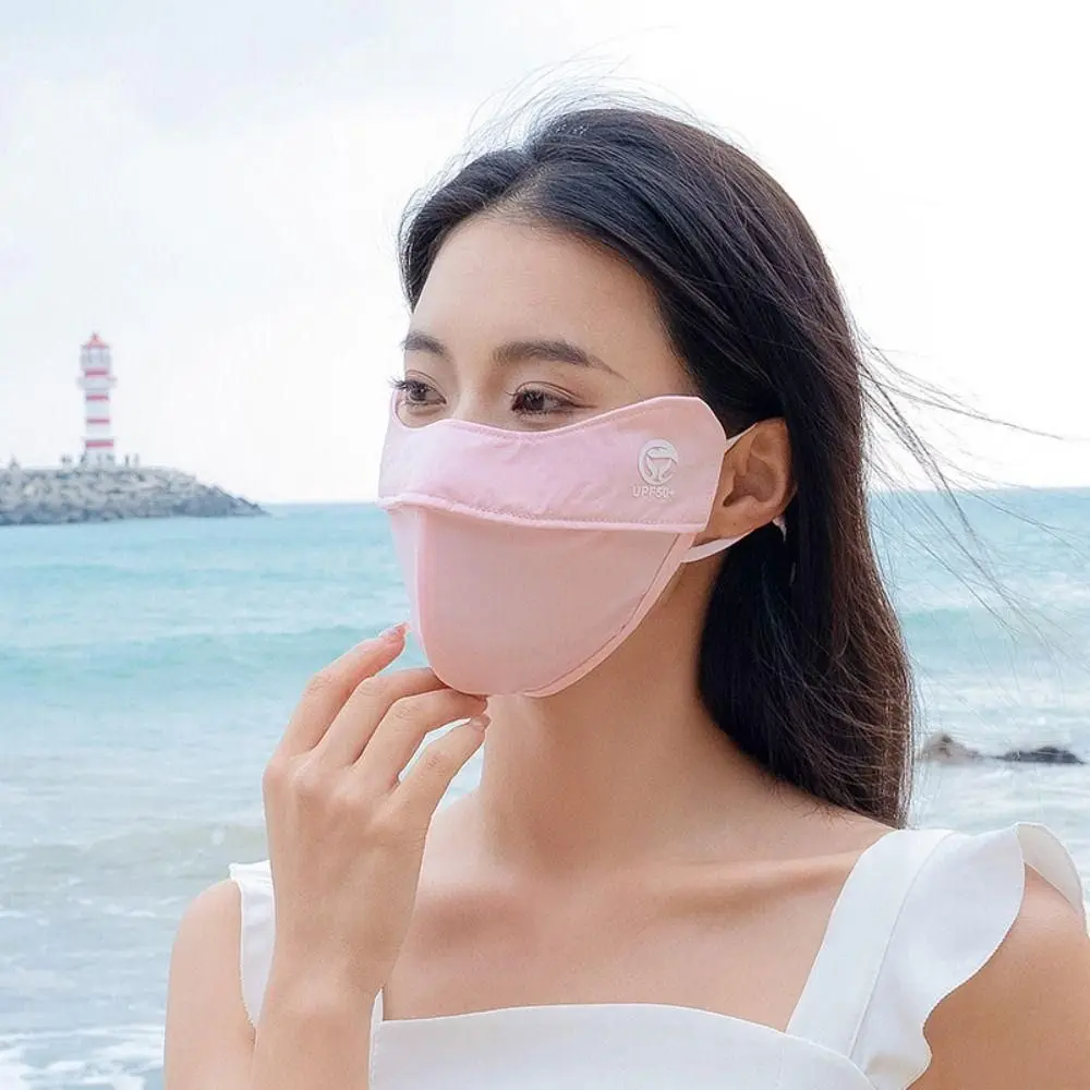 1Pcs Durable Ice Silk Face Mask Sun Protection Anti-UV Face Shield Solid Color Driving Summer Sunscreen Mask