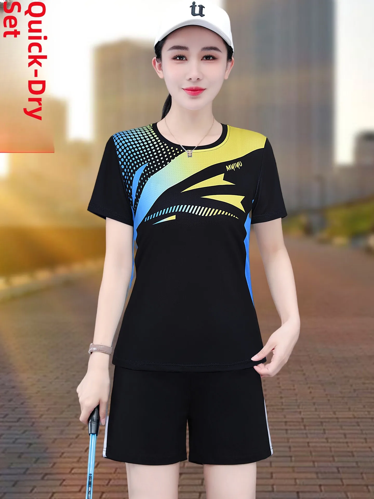 

2025 New Ice Silk ort Sve Sports Suit Women's Casual Fitn Running Set Thin Model Two-Piece round Ne Overhead Combo