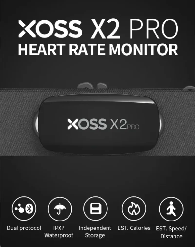 XOSS X2 Pro Heart Rate Sensor Independent Record Chest Strap HRM Monitor Bluetooth ANT+ Health Fitness Smart Bicycle Sensor