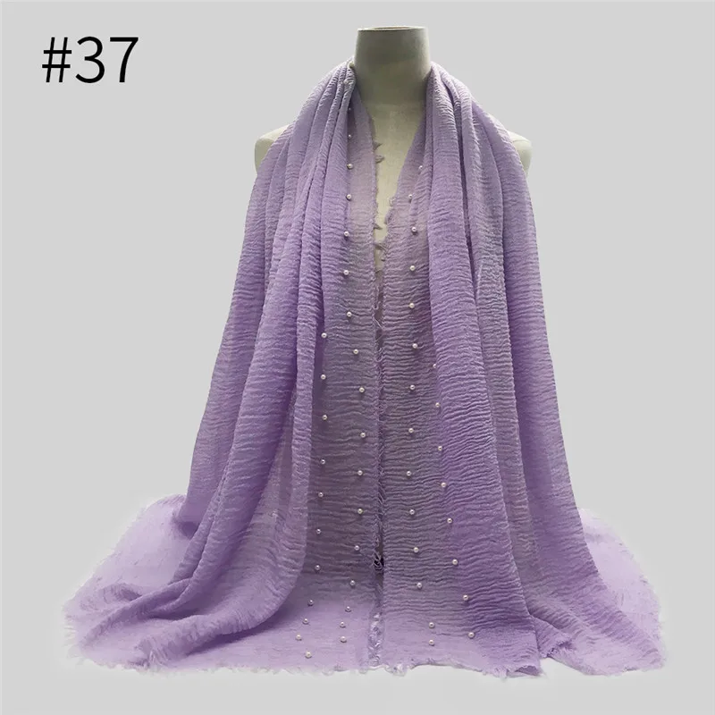 Cross-Border New Arrival Cotton and Linen Solid Color Fringe Pearl Women's Scarf Summer Thin Headcloth 55 Colors Optional