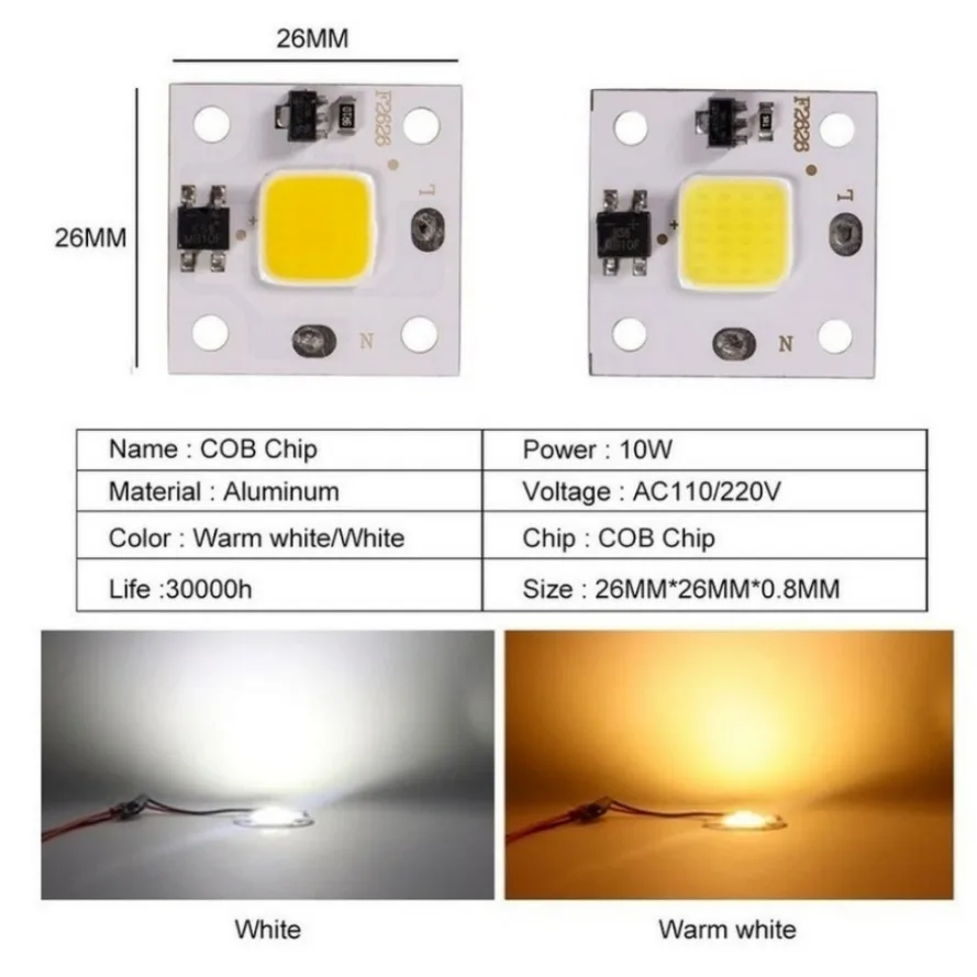 Smart IC-Ampoule LED COB 10W AC 220V 240V, sans Pilote, Projecteur, Puce Extérieure, Source de Lumière, DIY