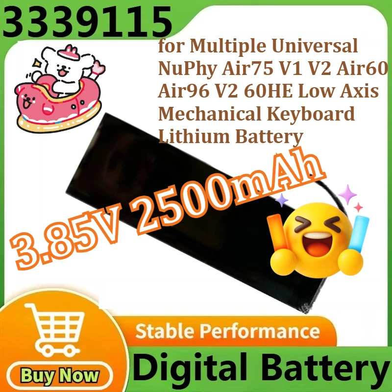 3339115 لـ NuPhy Air75 V1 V2 Air60 Air96 V2 60HE بطارية ليثيوم للوحة المفاتيح الميكانيكية ذات المحور المنخفض 3.85 فولت 2500 مللي أمبير في الساعة #1