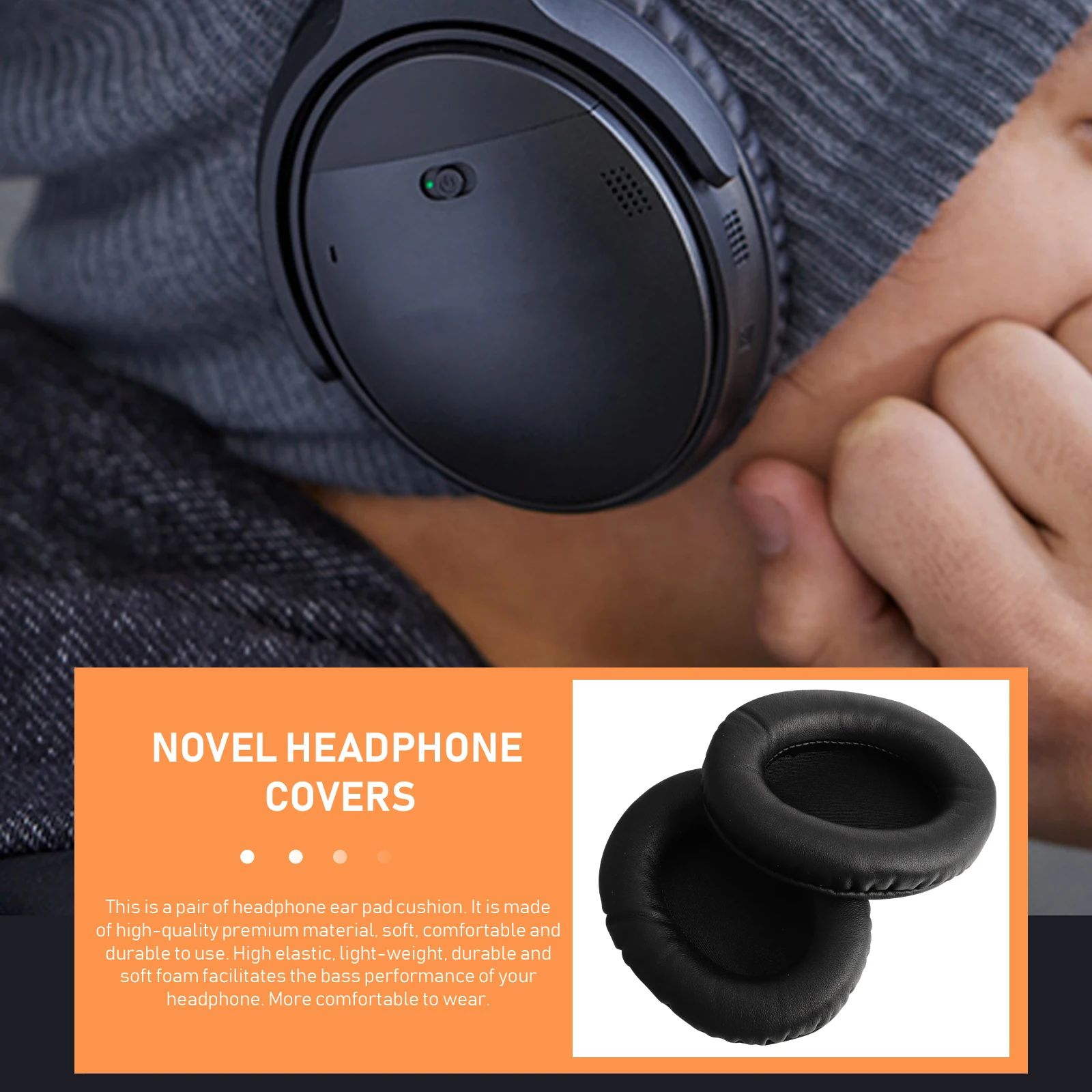 

2pcs Headphone Sponge Covers Protein Skin Breathable Ear Pads Soft Memory Cotton Long Time Use Replace Old Foam Enjoy Music