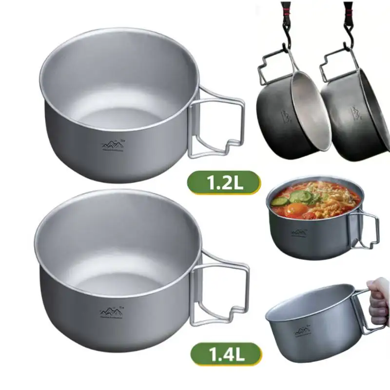

Складная походная миска TITANIUM 1.2/1.4 л из нержавеющей стали с складной ручкой для пикника, путешествий, хранения продуктов