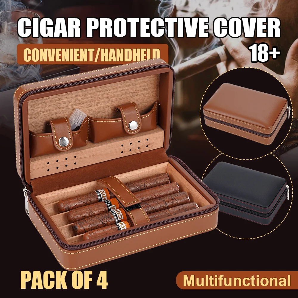 

Travel Humidor Cigar Case,Leather Cigar Case with Cedar Wood Tray,Hygrometer,Humidifier,Cigar Accessories for Men