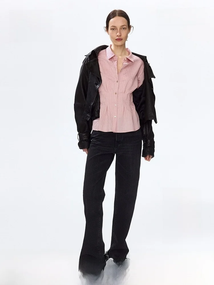 

H&M Women's Slim Fit Shirt Gathered Waist Casual Style Long Sleeve Button Detail Polyester Nylon Viscose Blend Spring 2026