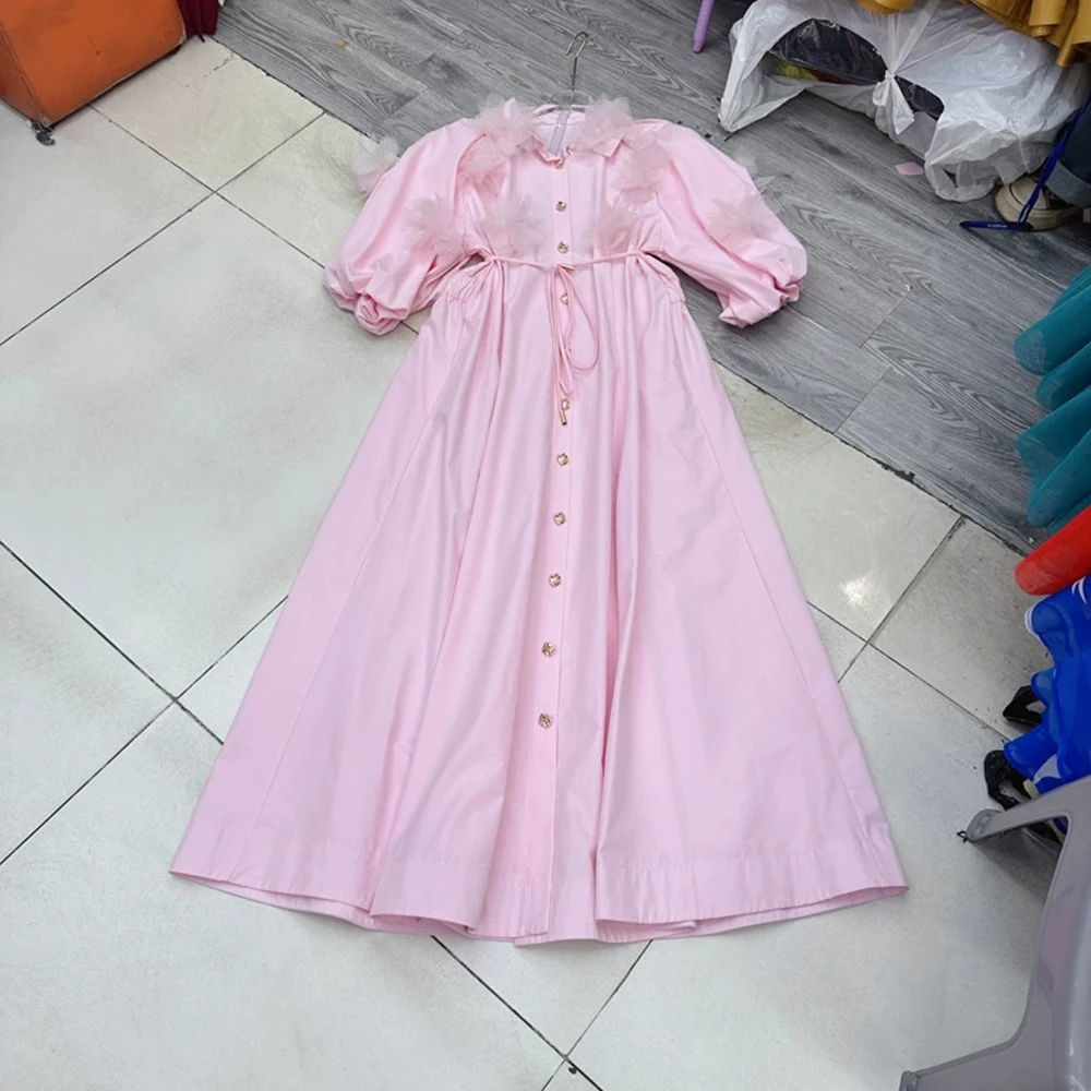 

Australian dress with a palace style design, three-dimensional flowers, lace-up waist shirt long skirt-GZXX369