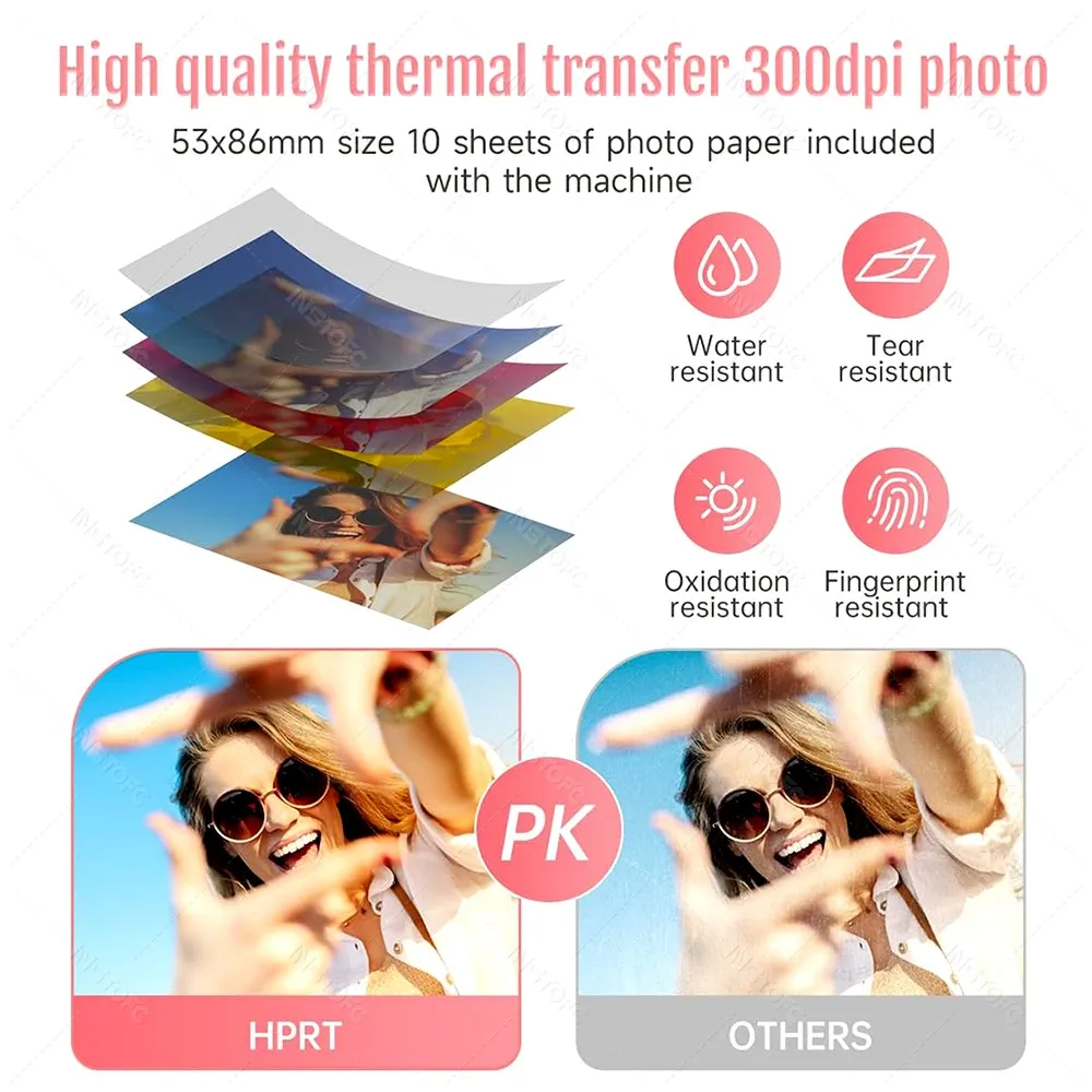 300dpiポケットカラーフォトプリンター ミニBluetooth DIY共有写真 旅行 家庭用 HPRT CP2100 マシン & 2x3インチ用紙 リボン