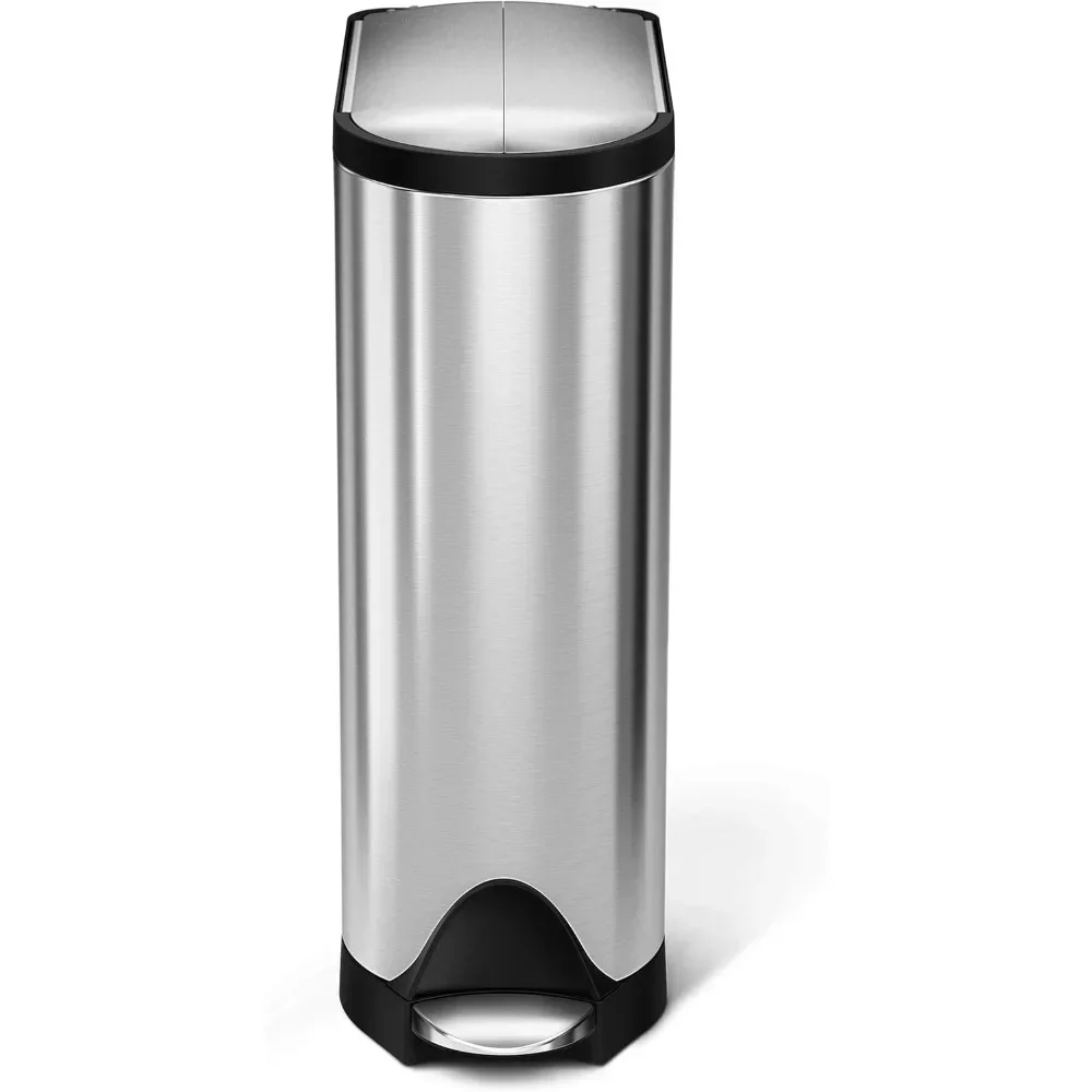 Butterfly Lid Kitchen Step Trash Can, Brushed Stainless Steel Strong Steel Pedals Fingerprint-Proof Removable Inner Bucket