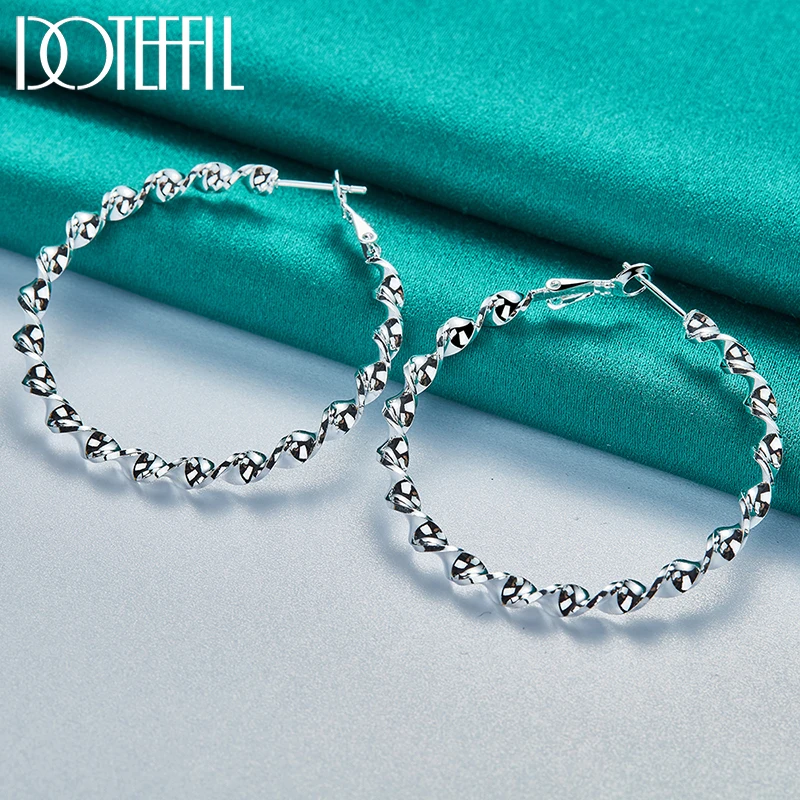 DOTEFFIL-925 Sterling Silver Wave Hoop Earring para Mulheres, Círculo, Casamento, Noivado, Festa, Jóias, Moda, 45mm