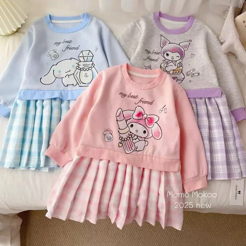 

2025 Cinnamoroll My Melody Anime Kawaii Sanrio Long-sleeved Sweatshirt Dress Cute Jk Pleated Skirt Cloth Kuromi Gifts for Girls