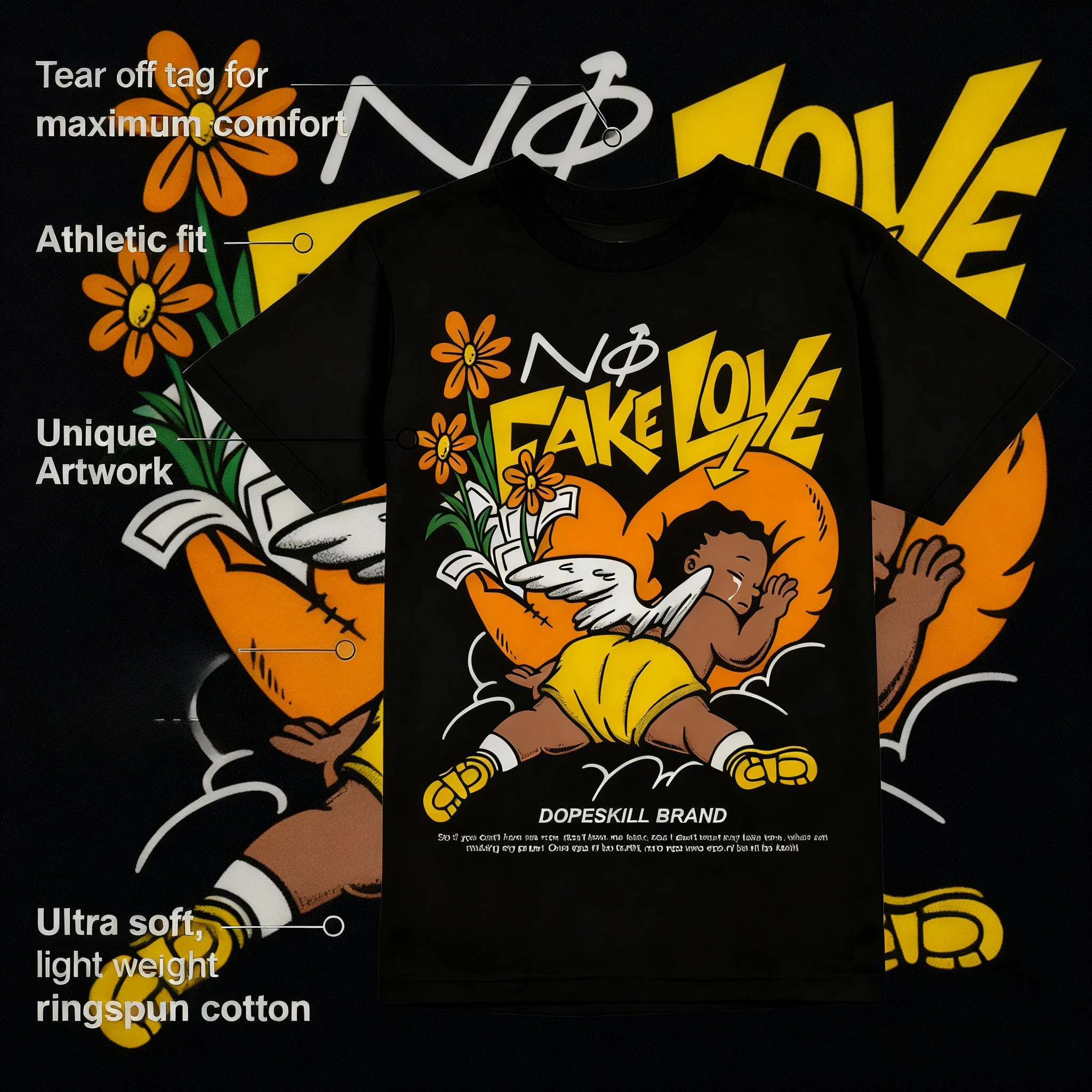 

2025-26 Summer No Fake Love Graphic 100% Cotton Printed Rapper Hip-hop T-shirt Unisex Women Men's Crew Neck Casual Short Sleeves