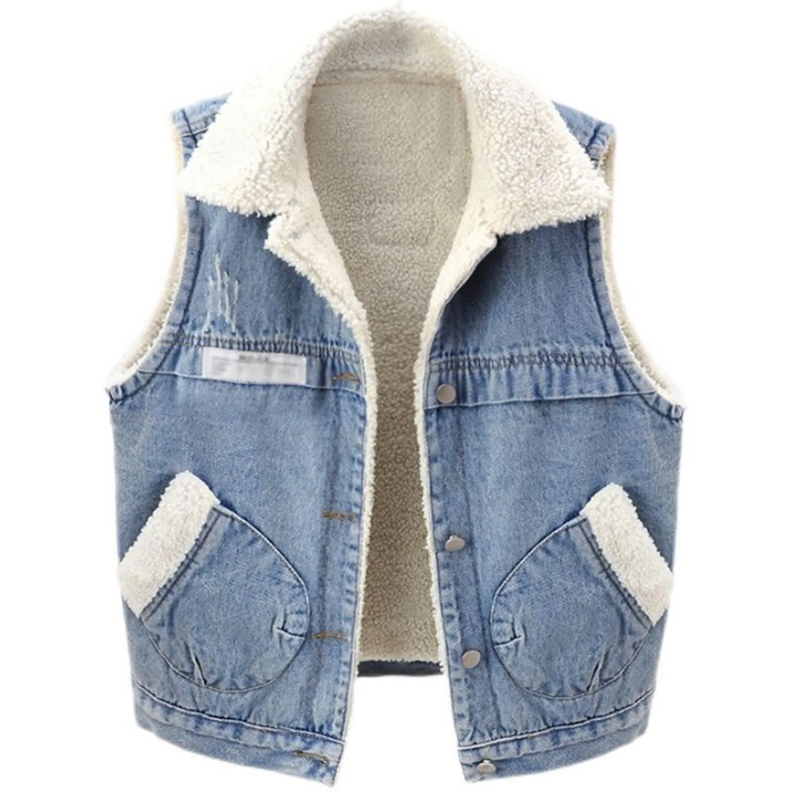 

Denim Vest With Plush Lapel Long-Sleeved Denim Jacket For Women Spring And Autumn Loose Winter Coats For Women Jeans Coat Female