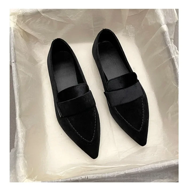 Half Slip on Shoes Women Luxury Velvet Moccasins Fashion Pointed Toe Loafers Ladies Summer Autummn Velour Ballet Flat Shoes