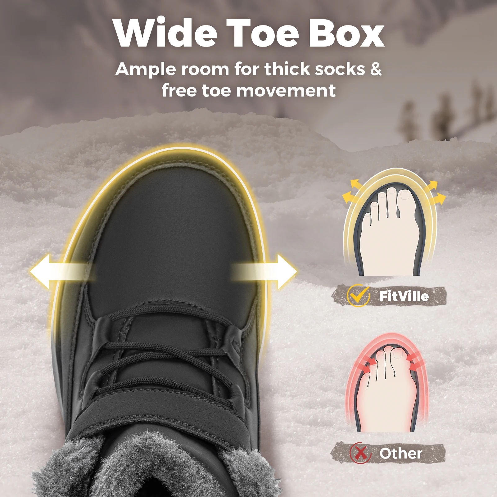FitVille Women‘s Snow Boots Wide Toe Fur Lined Warm Winter Boots Water-resistant Hiking Shoes for Women Outdoor Booties Non-slip