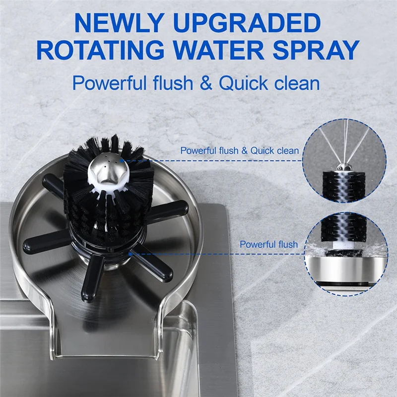 

J1UL1N Ополаскиватель для металлического стекла для кухонной мойки 360° ° Поворотная мойка чашек с щеткой, очиститель чашек, мойка для бутылок кухонной мойки для бара