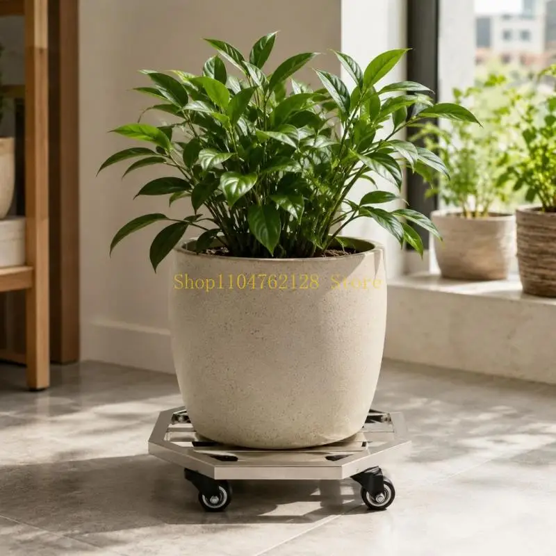 Movable Pot Stand with 4 Caster and Raised Steel Open Frame for Office, Living Room, and Balcony Pot Placement Adjustments