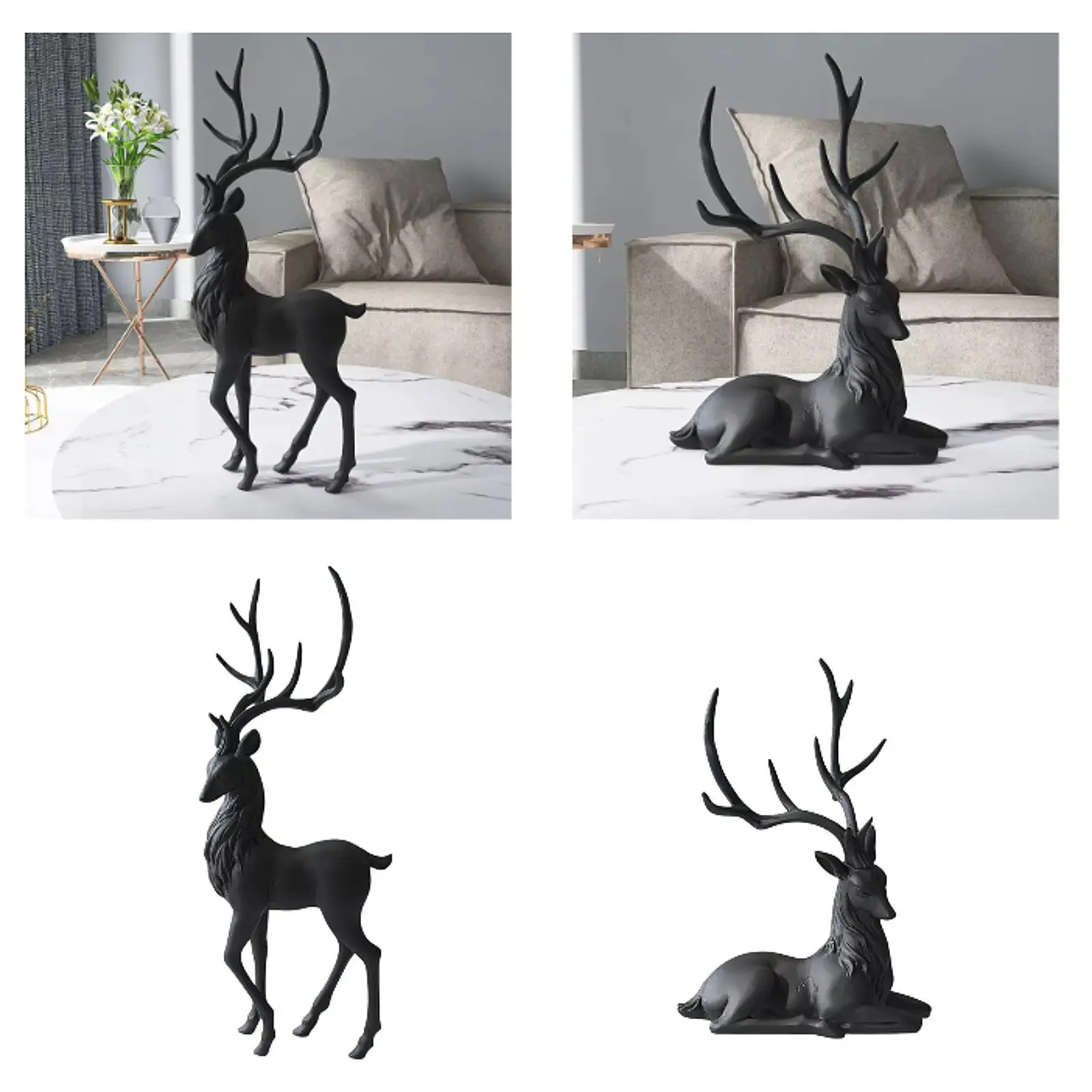 Black Deers Statue Elk Figurine Gift Knack Knick Elk Craft Sculpture Deer Ornament for Accent Office Bedside Indoor Mantel