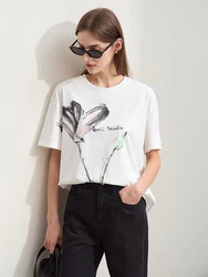 Amii Minimalism 2024 T-shirt Women Summer New O Neck Ink Art Print Cool Feeling Short sleeve Loose Cotton Tee Tops 12442185