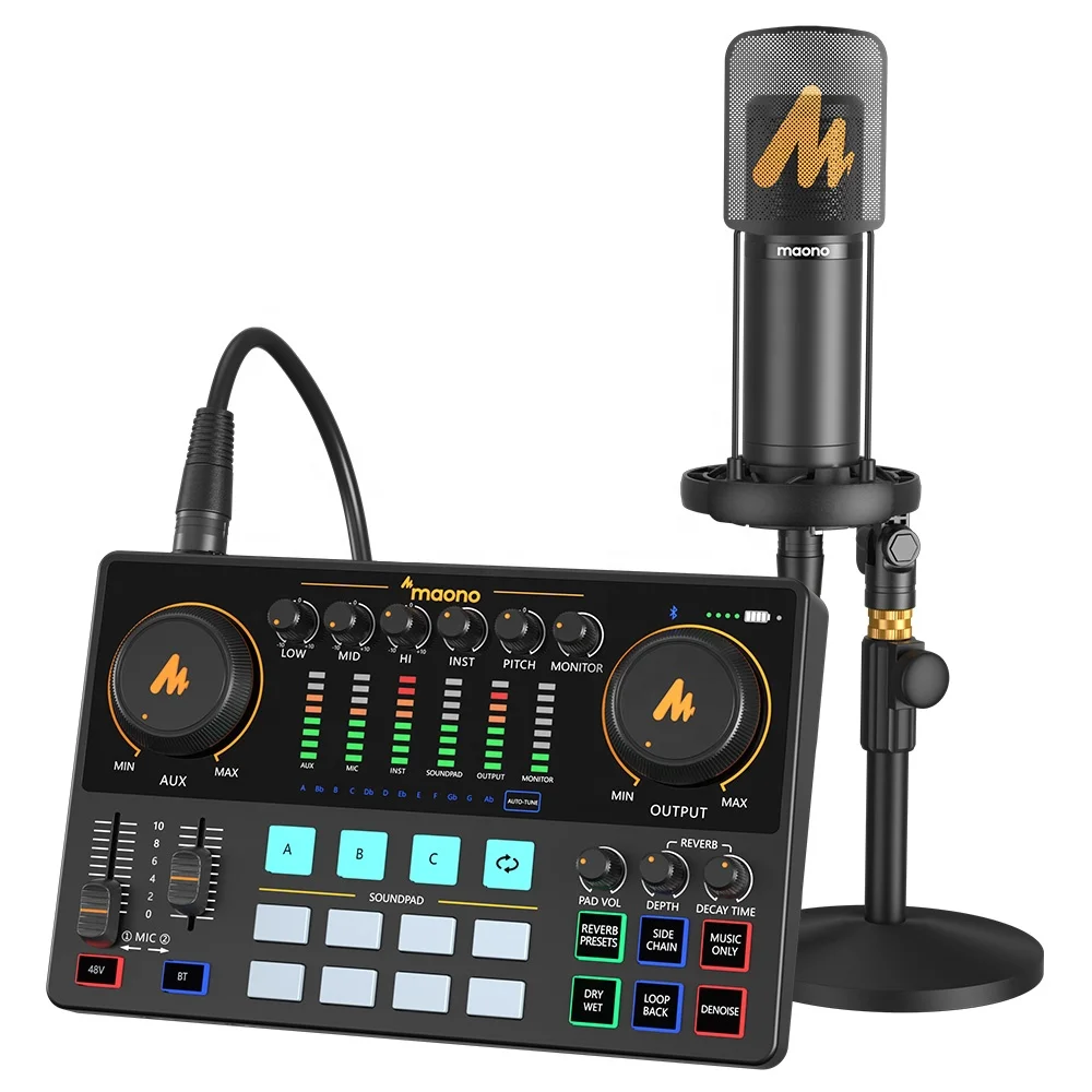 

MAONO Professional Audio Interface Podcast Mixer Voice Changer Studio Sound Card XLR Gaming Microphones DJ External Sound Cards