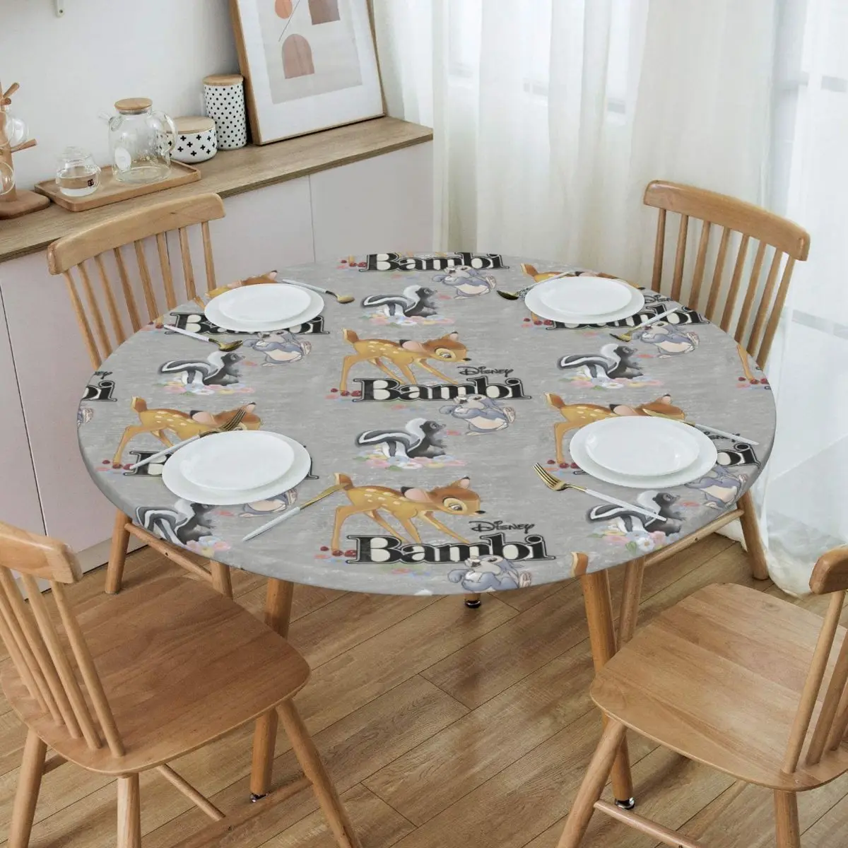 Custom Round Disney Bambi Animated Movies Tablecloth Fit 40