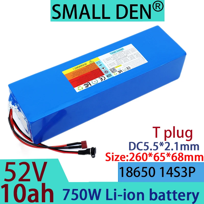 

52V 10ah 18650 14S3P lithium-ion battery pack 750W outdoor backup battery motorcycle electric tool battery+58.8V 2A 3A charger