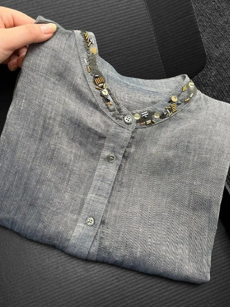 

Ele ey Long Sve Embroidered irt Women's Faion Spring Top Age-Defng Unique Beautiful Commute Sle Loose Fit