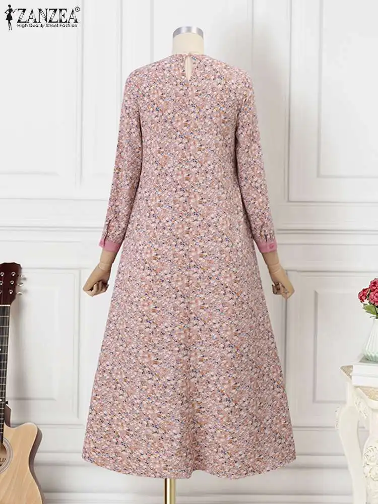 2024 ZANZEA Bohemian Vintage Long Sleeve Muslim Maxi Dress Floral Printed Sundress Women Robe Femme Holiday Ramadan Vestido