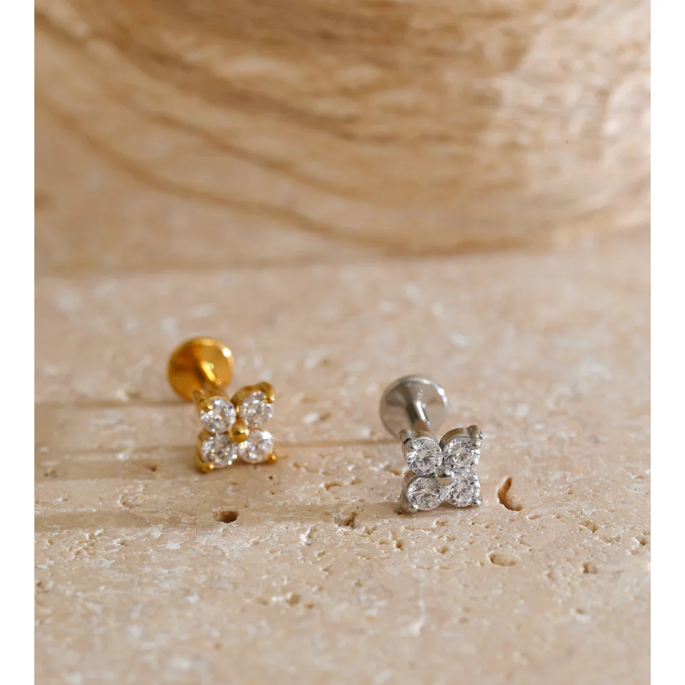 Yhpup 1PC 316 Stainless Steel Zirconia Flower Stud Earrings High Quality Fantasy Lightweight Wear Fashion Piercing Jewelry
