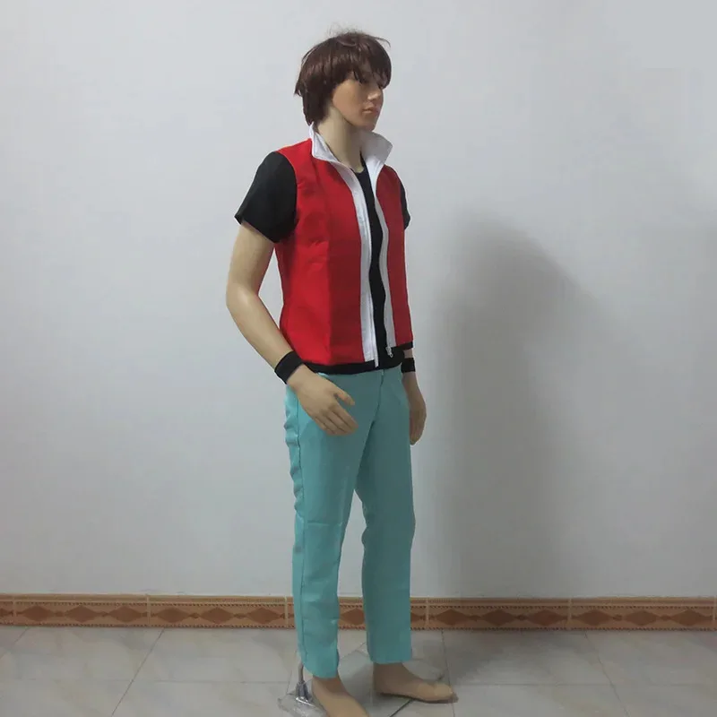 أزياء أنيمي Game Hot Trainer باللون الأحمر مع قبعة وواقي المعصم متضمنة - الزي التنكري Ash Ketchum