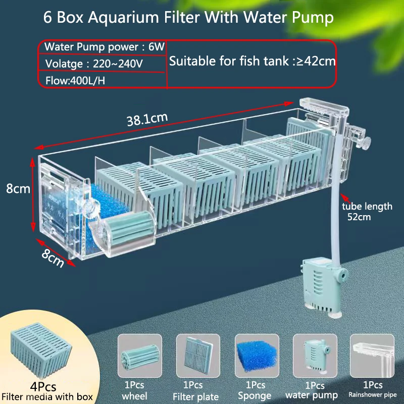 2-stöckige Aquarium-Filterbox 30x22x20cm – PP, Transparent, Überlaufschutz, Für Teiche & Garnelen