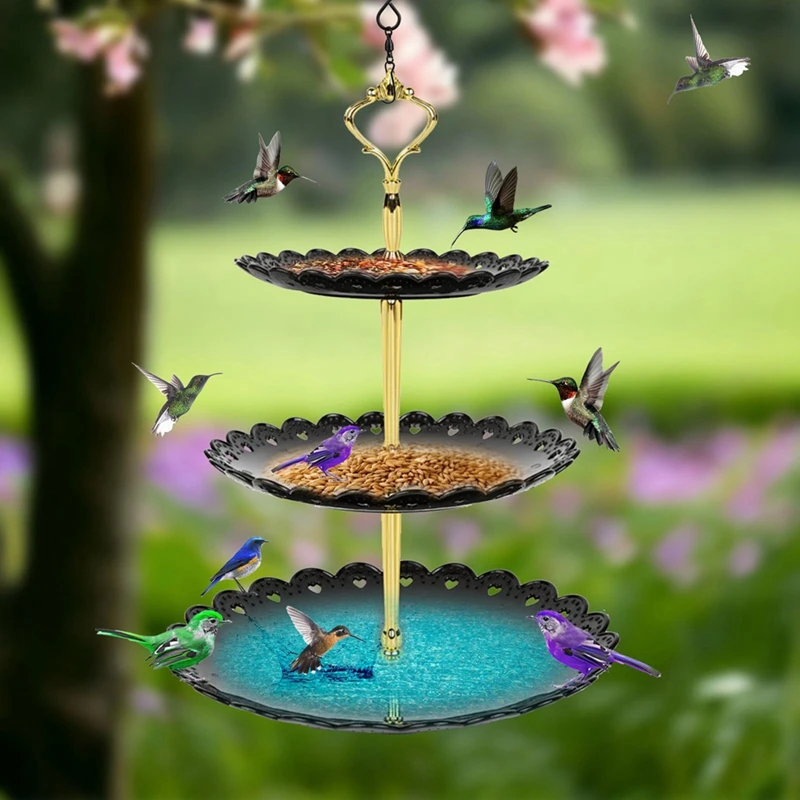 3-Tier Plastic Hanging Bird Feeder Birdbath For Outdoor Garden Decor, Yard Farm Water Feeder Hummingbird Bird Feeder Supplies