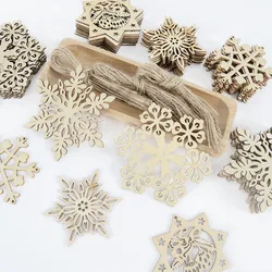 10pcs Wooden Snowflake Chips DIY Christmas Tree Decoration Hanging Pendants Xmas Navidad Natal Home Ornament 2024 New Year Gifts