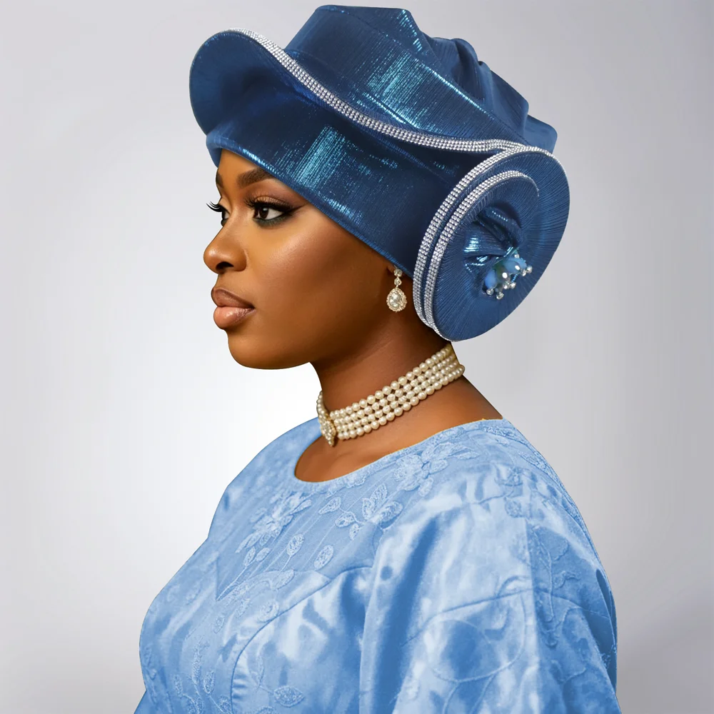 

New Rhinestone Decor Church African Headtie Cap Lady Head Wraps Nigerian Wedding Auto Gele Party Headgear Headpiece Headwear Hat