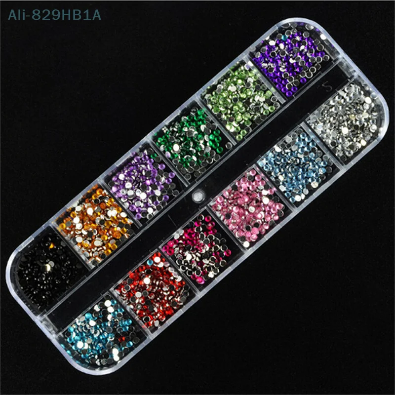 12 Kleuren Hard Case Nail Art Tips Acryl UV-Gel Decoratie Tips Glitter 2Mm