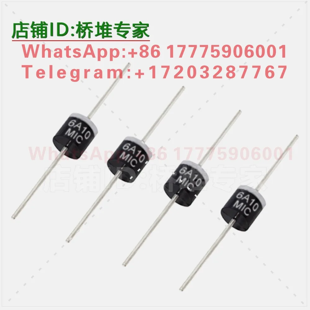 6A10 rectifier diode 6A1000V foot chip R-6 package, in-line long and thick feet